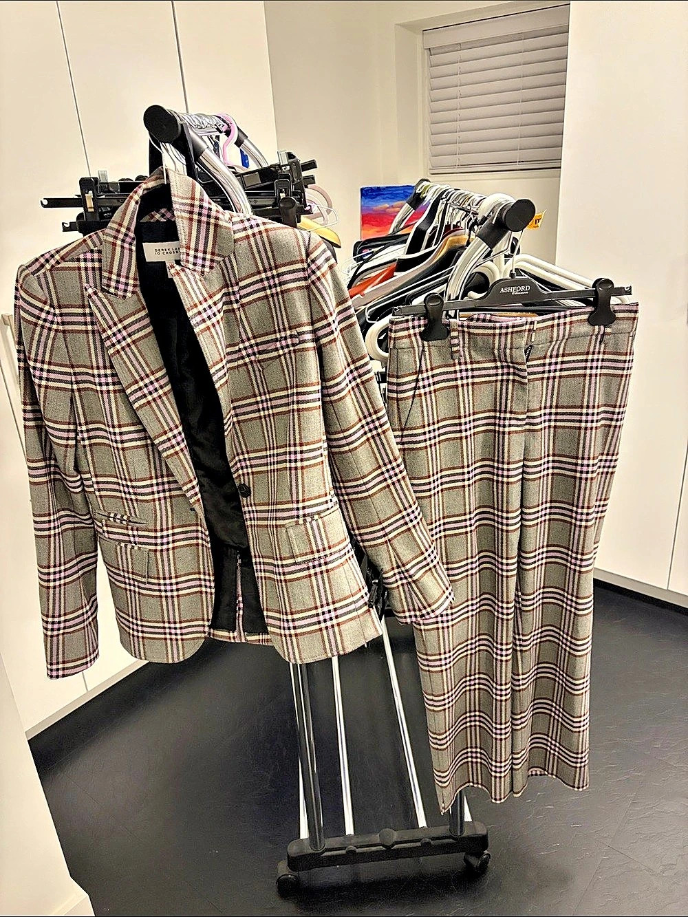 Derek Lam 10 Crosby Plaid Blazer & Trousers Gray & Pink Size 4 Like New